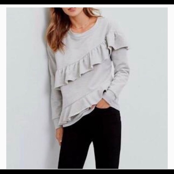 Pleione gray french terry ruffle lightweight sweatshirt size small - Picture 1 of 7